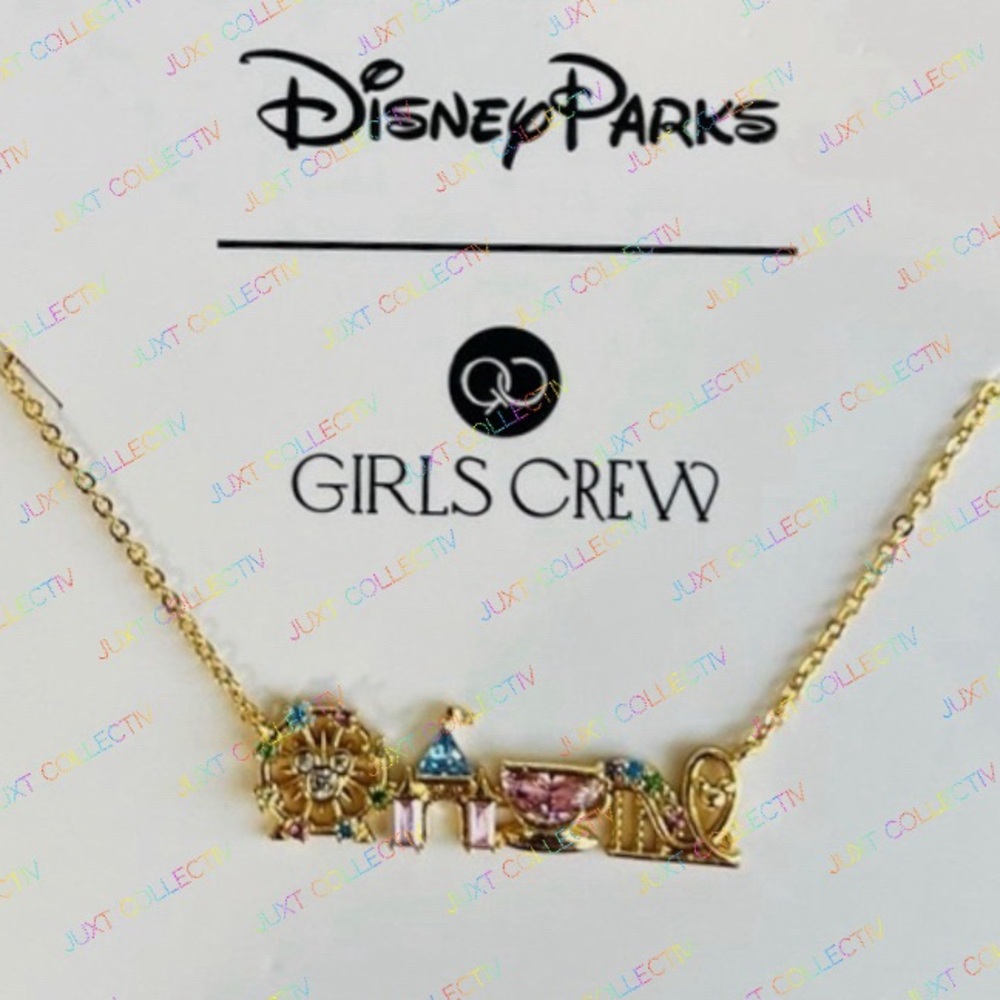 Disney Parks x Girls Crew Disneyland Attractions Icons Castle CZ Gold Necklace